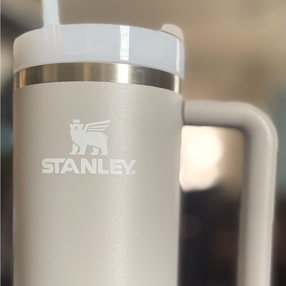 Stanley Ash Grey 30 Ounce Travel Mug Tumbler with White Lid, Straw and Handle